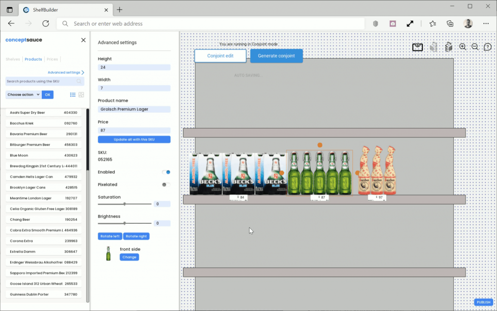 ConceptSauce - Virtual shelf builder - Advanced shelf product options