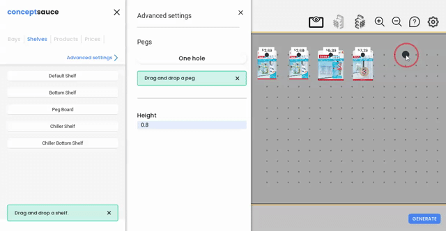 Pegwall / hanging products in the shelf builder platform
